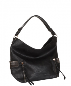 Chic Textured Zip Sides Hobo Bag F61214PP Black